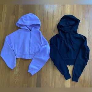 Lot of 2 Purple S and Black XS Cropped Hoodies
